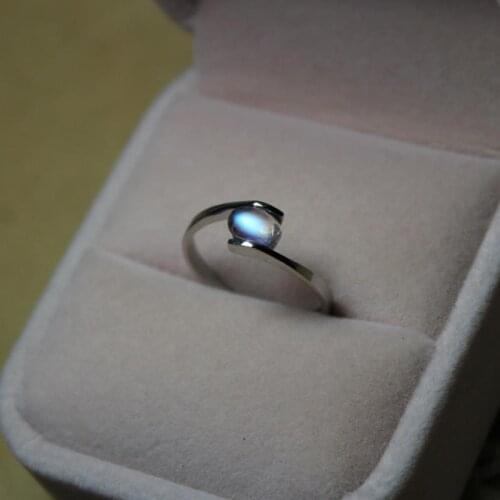 Original design moonstone opening adjustable ring exquisite craftsmanship small blue color bohemian charm ladies silver jewelry