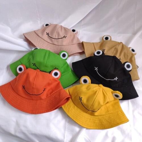 Cute Frog Letter Bucket Hats Women Cover Fisherman Cap Hat for Adult Women Sunscreen Summer Outing Hat Present
