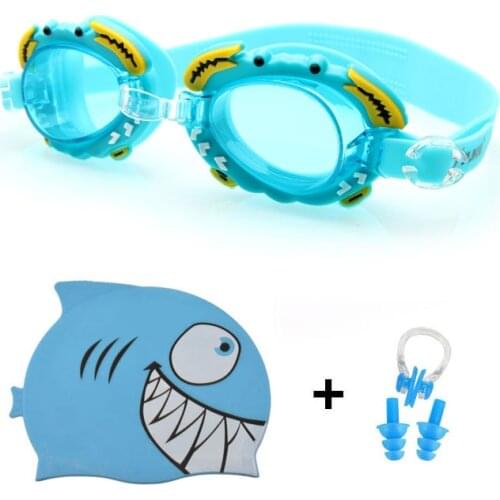 Boy Girl Swimming Goggles Children Silicone Dolphin Fish Caps Ear plug Nose Set Diving Glasses Waterproof Kids Swim Pool Eyewear