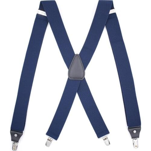 Mens Work Suspenders Heavy Duty Big Tall 4 Clips X Back Adjustable Elastic Trouser Braces Belts Black Navy for Wedding Events