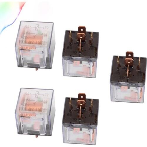 DC 24V 12V 100A 5 Pins SPDT Clear Shell Green Light Car Automotive Alarm Relay 5pcs
