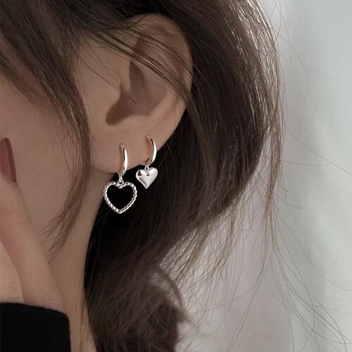 Hoop Earrings Temperament Trendy Hollow Asymmetry Heart Charm Earrings Women Party Fashion Jewelry Accessories