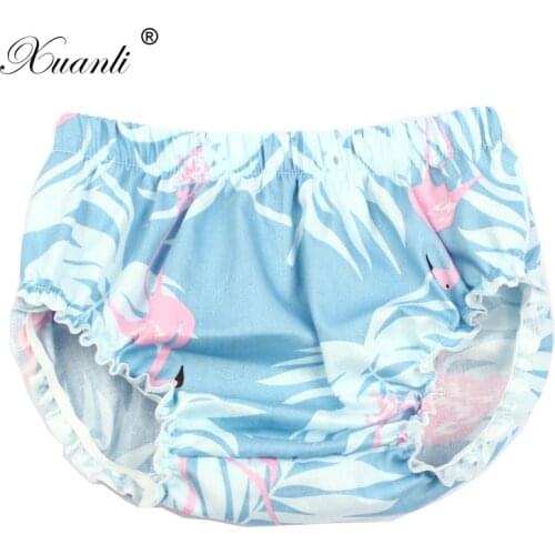 Baby Girl Shorts Cotton Flamingo Pattern Ruffle Diaper Cover Baby Bloomers Toddler Cotton Shorts Clothes 4 Colors