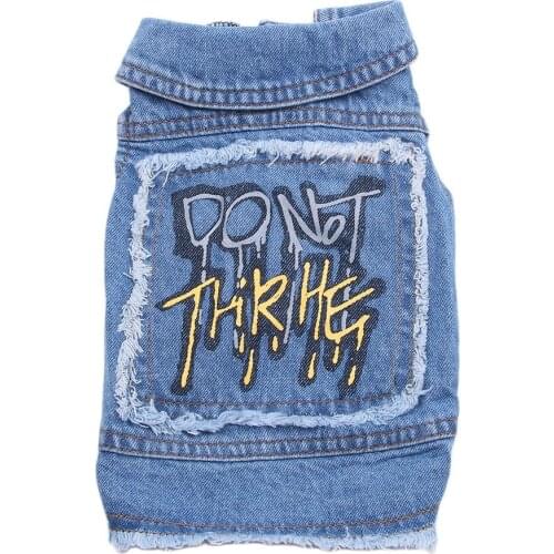 New Pet Blue Dog Jeans Jacket Letters Print Blue Denim Coat Vest Pet Puppy Clothes Apparel 6 sizes