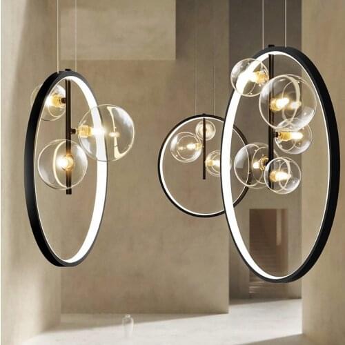 Modern Glass Bubble Round Pendant Ceiling Lamp Art Metal Designer Bedroom Living Room Decoration Adjustable Led Lighting G9