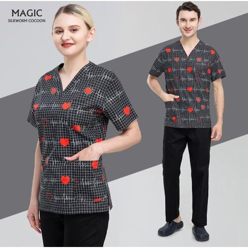 Unisex Grooming Clinic Nursing Clothes Health Check Work Uniform Nursing Spa Medical Doctor Clothes Workwear Womens Scrub Tops