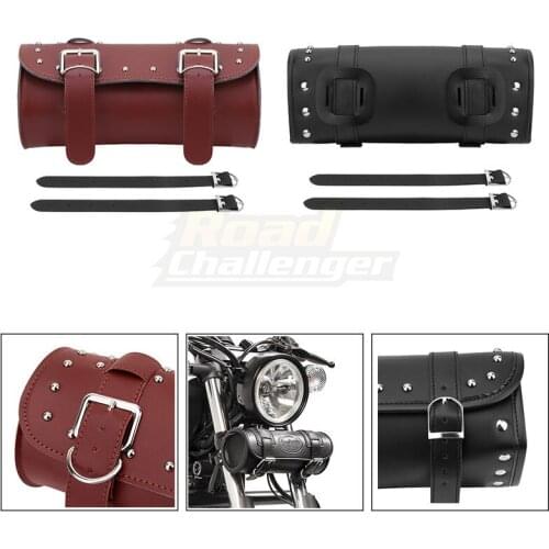 Universal Motorcycle Fork Tool Bag Luggage Saddle Bag Black Brown Front Leather Luggage Bag For Harley Bobber Suzuki Honda