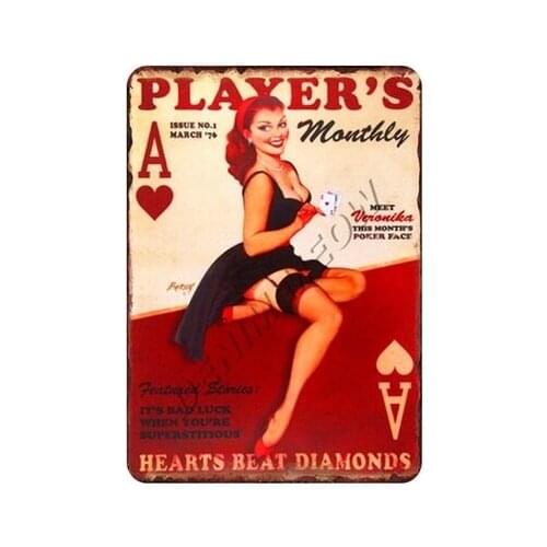 Vintage Sexy Lady Drinks Pin Up Girl Metal Tin Sign Garage Motorcycle Airplane Shabby Chic Poster Bar Coffee Wall Art Decor WY72