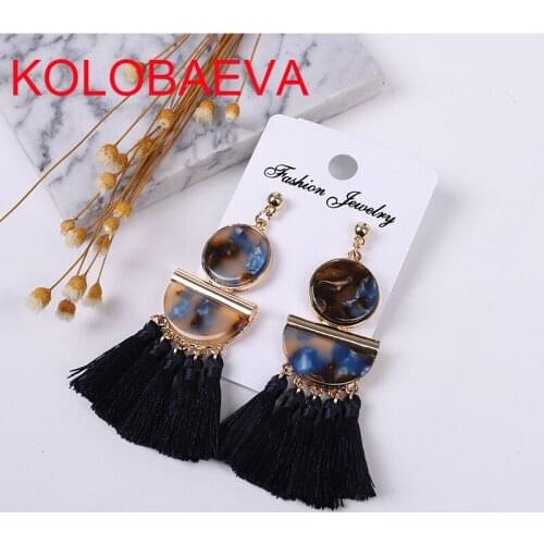 Tassel eldest daughter jewelry acrylic pendant Korean gold earrings fashion statement geometric black earrings cc wholesale