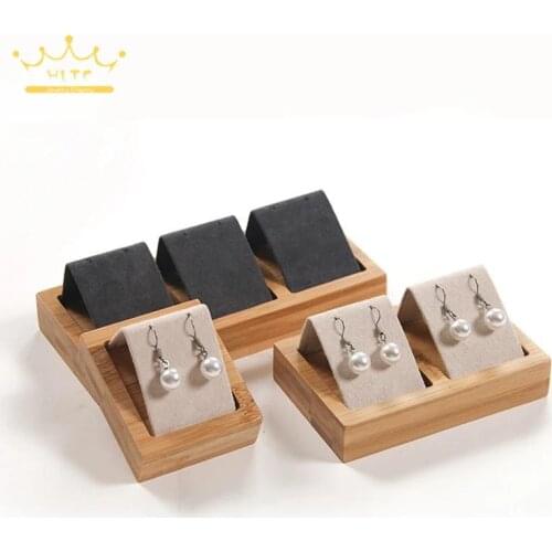 Jewelry Earring Display Stand High Quality Bamboo Imitation Suede Fabric Ear Stud Holder Rack Storage Case