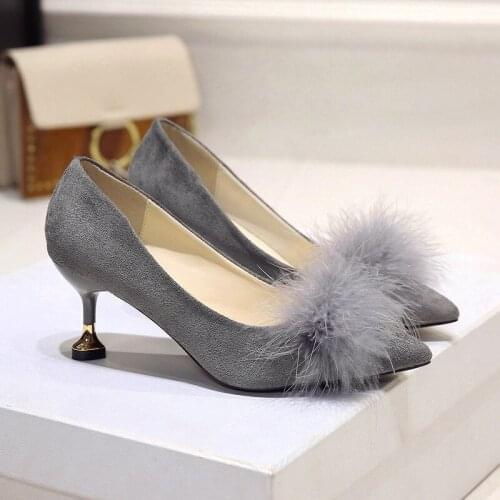 2019 New Women Pumps Black High Heels Lady Cow Suede Leather Autumn Pointed Single Shoes Female Pumps Big Size Chaussure U14-85