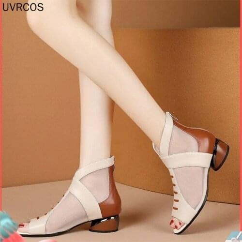 2021 New Sexy Ladies High Heels Womens Shoes Open Toe Fashion Mom Net Zipper British Style Single Shoes Hollow Roman Shoes