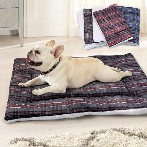 Winter Warm Dog Cat Mat Fashion Plaid Thick Dog Bed Mat Soft Fleece Mat Cushion for Small Medium Large Dogs Cat Pitbull Husky