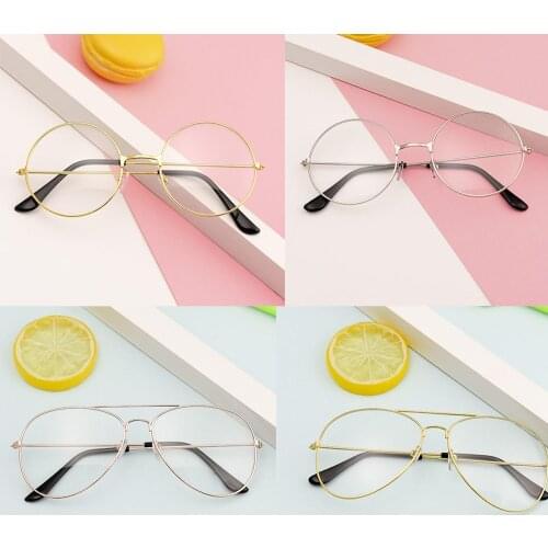 1pc New Classic Vintage Glasses Metal Frame Round Lens Flat Myopia Optical Mirror Simple Metal Women/Men Glasses Frame Clear Len