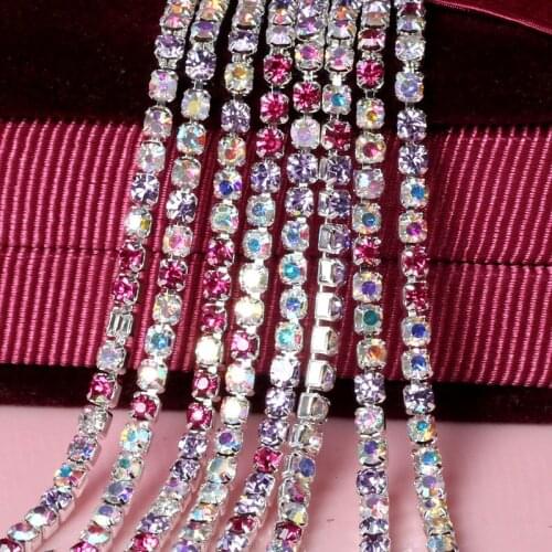 17 Color High Density Mix Gradient AB Rhinestone Chain Apparel Fine Claw Chain Crystals Diamond Diy Silver Strass Decorations