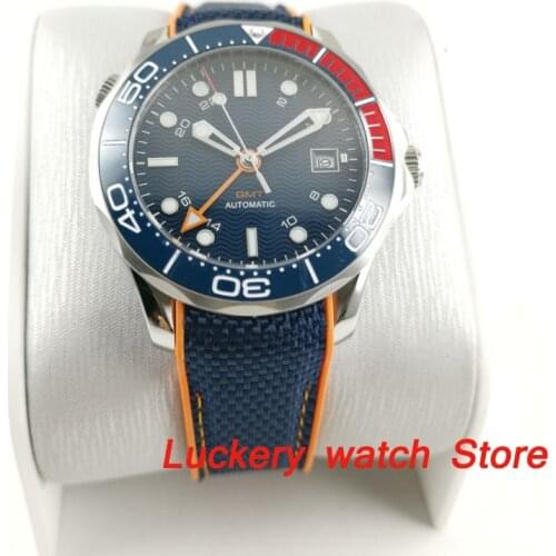 41mm no logo blue dial Luminous saphire glass;blue and red Ceramic Bezel GMT Automatic movement mens watch-BA157