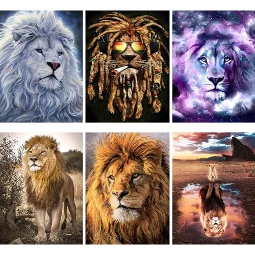5D New Diamond Embroidery Three-dimensional Full Diamond Rhinestone Animal Lion Home Decoration Paintings Can Be Customized