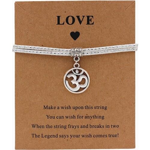 OM charm Bracelet Make a Wish Card yoga Bracelet alloy Handmade Adjustable jewelry for bestfriend gift New fashion drop shipping