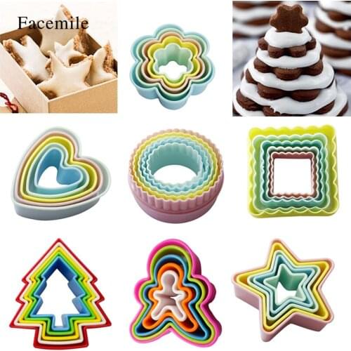 Facemile 5PCS/SET Cutter Set Biscuit Cutter Sandwich Fondant Fruit Vegetable Christmas Cake Biscuit Baking Cookie Baking Mold