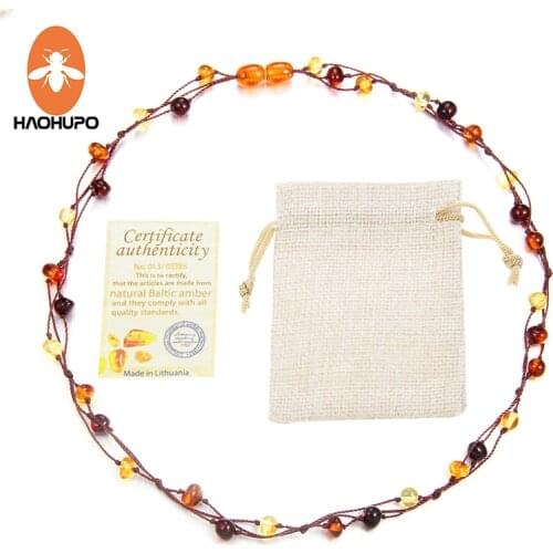 HAOHUPO New Natural Amber Jewelry Flower Multicolor Baltic Amber Bead Necklace for Women Necklace Unique Valentines Day Gift