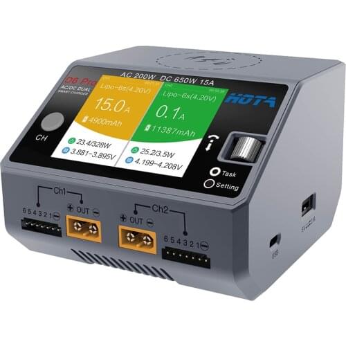 HOTA D6 Pro AC 200W DC 650W 15A D6 DC 2X325W 2X15 ACharger with Wireless Charging for NiZn Nicd NiMH Battery