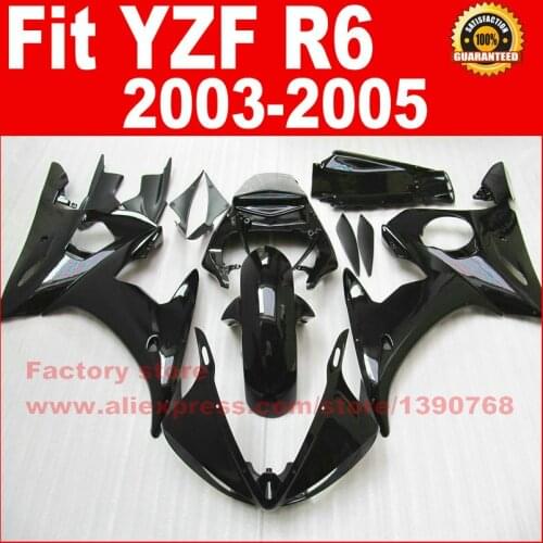 ABS Factory motorcycle fairing kits for YAMAHA 2003 2004 2005 R6 glossy black YZF R6 03 04 05 fairings kit parts