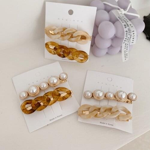 Korean Fashion Imitation Pearl Hairpins Women Vintage Acrylic Chain Hair Clips for Girls Hair Accessories Gifts
