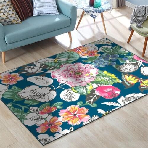 American Country Style Blue Flower Carpet Room Decoration Floral Printed Bedroom Carpet Rugs Area Rugs For Home Living Room