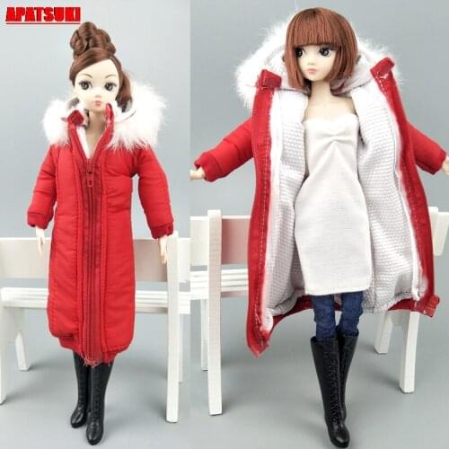 Red Winter Warm Wear Long Coat Outfit Clothing for Barbie Doll Clothes For 1/6 BJD Doll Jacket 1:6 Doll Accessories Kid Toy Gift