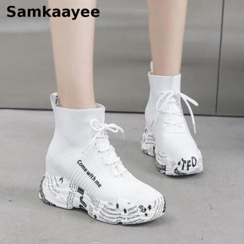 Size 35-40 Womens Sneakers Spring Autumn Mujer Platform Sock Zapatillas Female High Top Vulcanize Shoes Mesh Lace-Up Zapatos y50