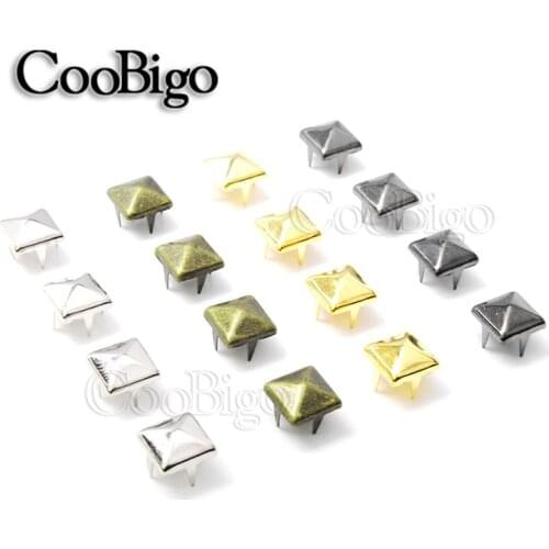 100pcs 8mm Square Pyramid Studs Rivets Four Claw Metal Studs Rivets for Leather Punk Stud Shoes DIY Craft Bracelets Accessories