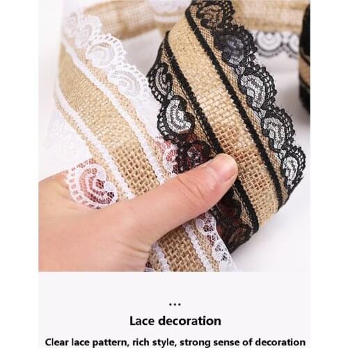 2m / Roll Width 5.5cm Linen Black Lace Ribbon Natural Vintage Jute Decoration Ribbon African Lace Fabric Wedding Decoration