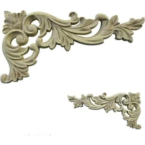 J1 -16x8cm Wood Carved Corner Onlay Applique Unpainted Frame Door Decal Working carpenter Decoration