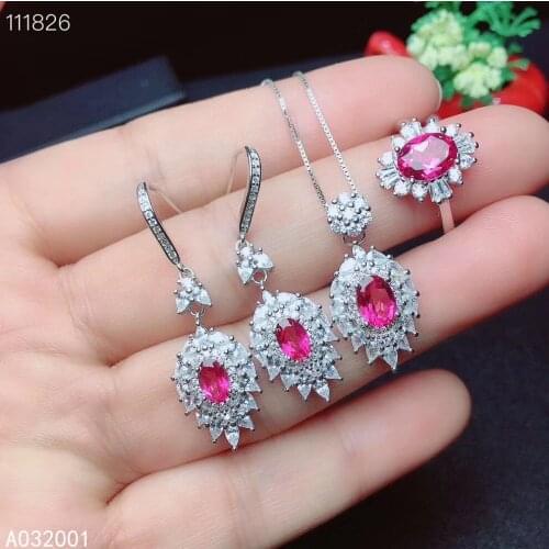 KJJEAXCMY fine jewelry natural pink topaz 925 sterling silver women pendant necklace earrings ring set support test beautiful