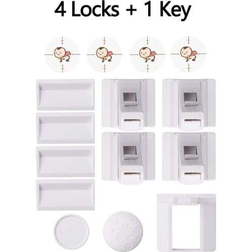 Childrens invisible safety lock Baby drawer cabinet door safety Magnetic lock 4pcs lock + 1pcs key