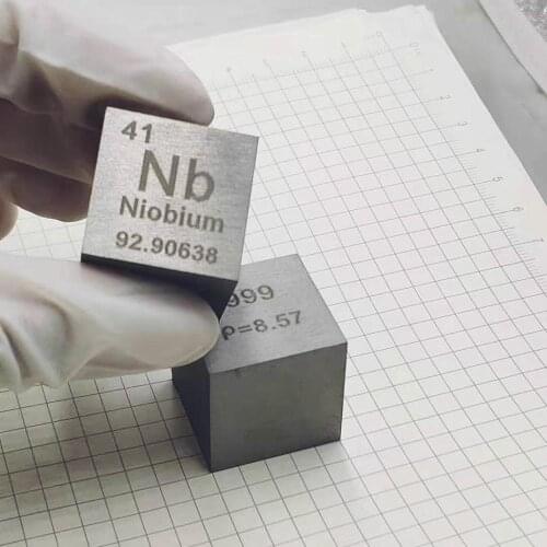 Niobium metal in the periodic table- Cube Side length is one inch (25.4mm) and weight is about 139.5g 99.9