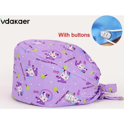 New High Quality Nursing Hat Scrub Cap Cartoon Printing Pet Hat Unisex Casual Scrub Cap Fashion Printed Button Work Hat