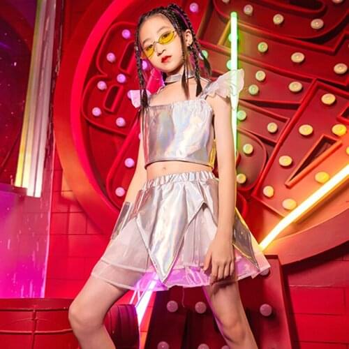Girls Laser Dancing Performance Clothes Fashion Catwalk Show Stage Costume Children Jazz Hip Hop Street Dance Dancewear VDB4128