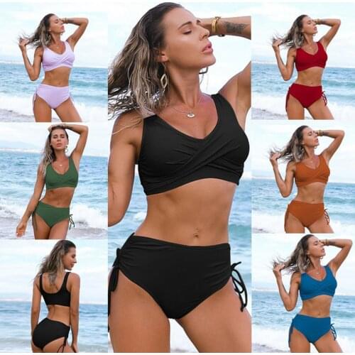 Solid Sexy Bikini 2021 Summer Swimsuit Women 2 Pieces High Waist Bikini Push Up Swimwear Tankini Swimsuits Bathing Suit Women