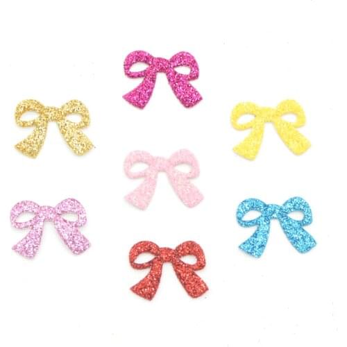 100Pcs 20mm Glitter Leather Fabric Patches Bowknot Applique for DIY Crafts Clothes Hair Clips Tie Dotted Decor Accessories G59