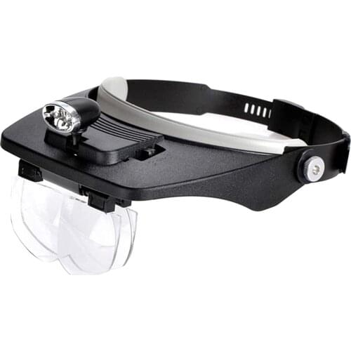 Head Band Magnifier w/ 2 LED Lamp Head Mounted Magnifying Glasses Visor