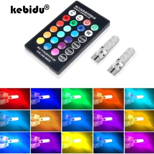 Kebidu Remote Controller with 2PCS RGB T10 W5W Led 194 168 5050 6SMD Car Dome Reading Light Automobiles Wedge Lamp RGB LED Bulb