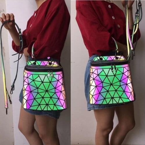 Famous brand Luminous handbags Womens bucket bag Female Travel backpack Holographic geometric shoulder schoolbag for teenagers