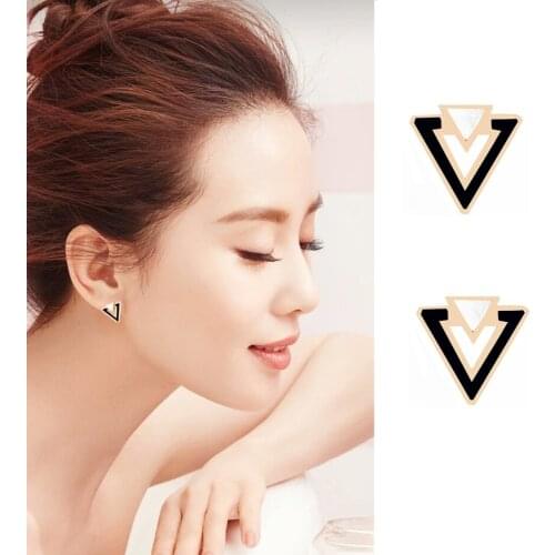 YUN RUO Rose Gold Color Triangle Stud Earring Natural Shell for Woman Girl Gift 316 L Stainless Steel Fashion Jewelry Never Fade