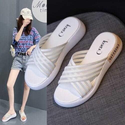 Women Slippers Cross Strap Platform Slippers Open Toe girls shoes 2021 Soft casual women slippers non-slip Beach shoes