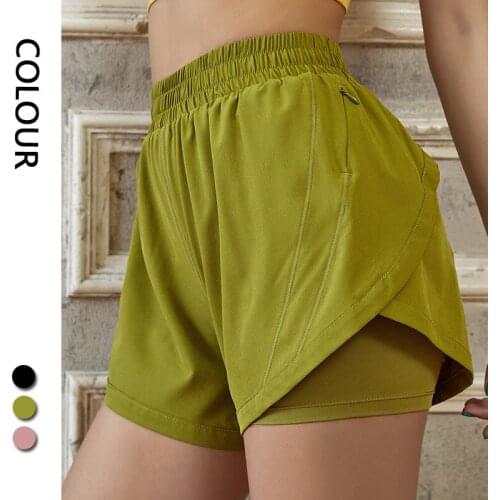 New Women Sports Safety Running Shorts 2 in 1 Gym Yoga Shorts High-waist Summer Fitness Training Workout Shorts Fake Two