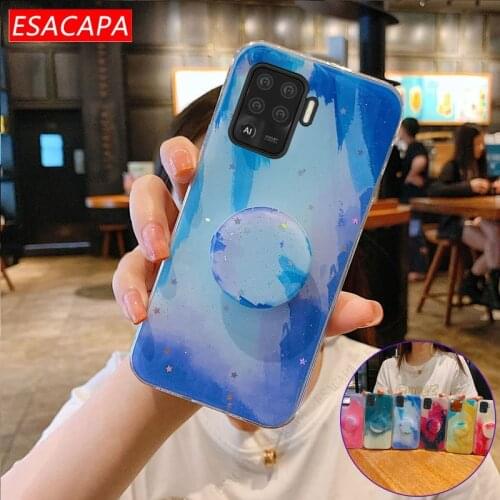 Stand Holder Socket Silicone Case For OPPO A94 A93 A72 A53 A32 Glitter Star Watercolor Protection Phone Cover For OPPO A15 A11X