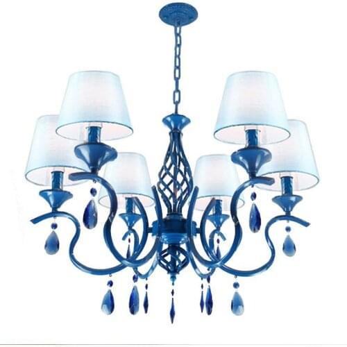 Mediterranean Crystal Sky Blue Living Room Chandeliers Luxury Dining Room Restaurant Hanging Lamp Bedroom European Chandelier