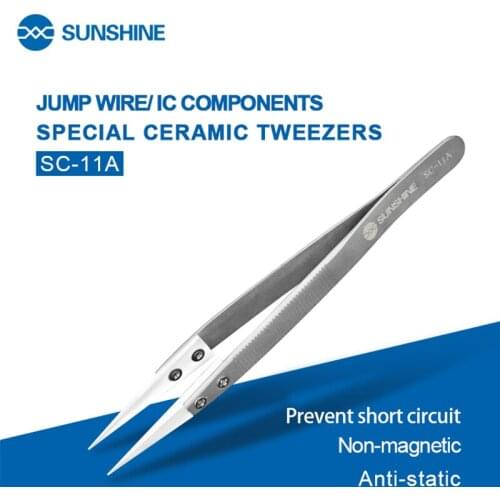 Sunshine Ceramic Stainless Anti-StaticTweezers SC-11Maintenance Industrial Precision Curved Straight Tweezers Phone Repair Tools