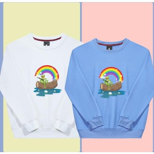 Harajuku Frog Printed Sweatshirts Oversized Cotton Crewneck Kawaii Hoodie Best Friend Sweatshirt Casual Loose Thin Korean Tops